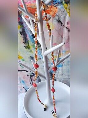 Coral Bead Orange and Pearl Eyglass Chain